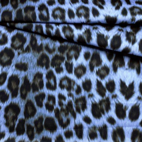 Ткань Джинса  голубого цвета с принтом  леопард 12626