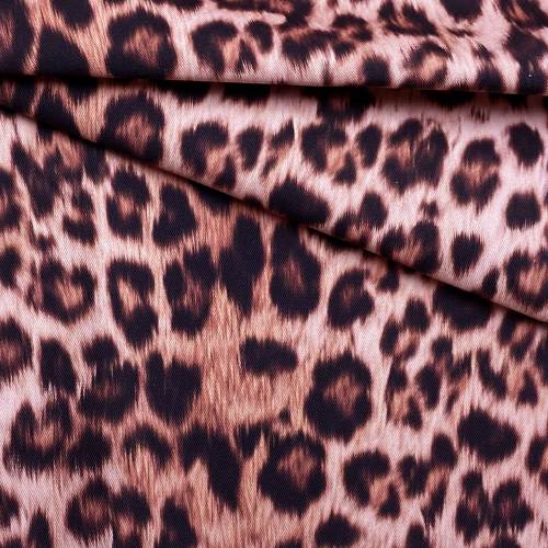 Ткань Джинса  розового цвета с принтом леопард 12627