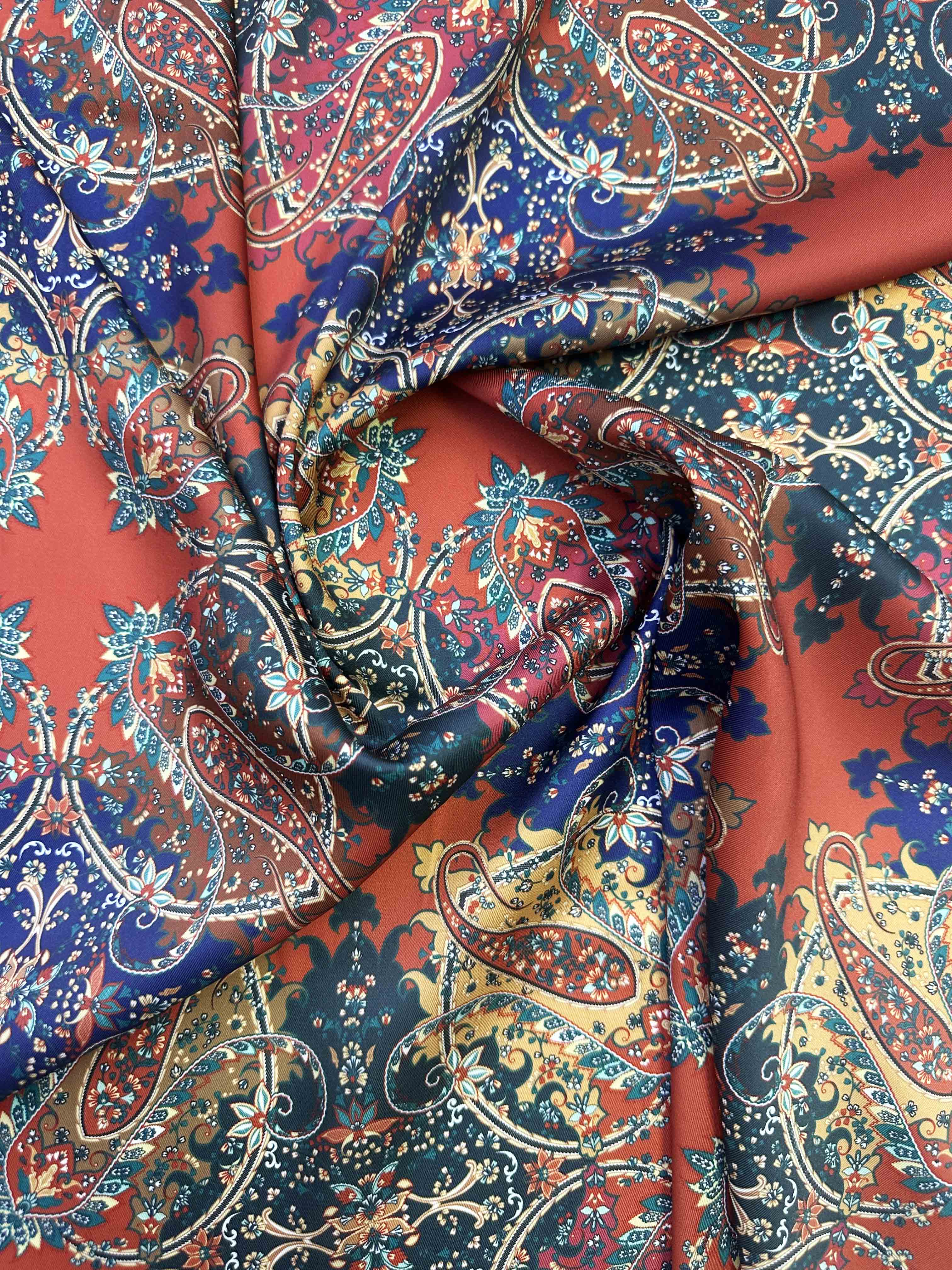 Ткань Твил терракотовый с орнаментом Огурцы  29582 4