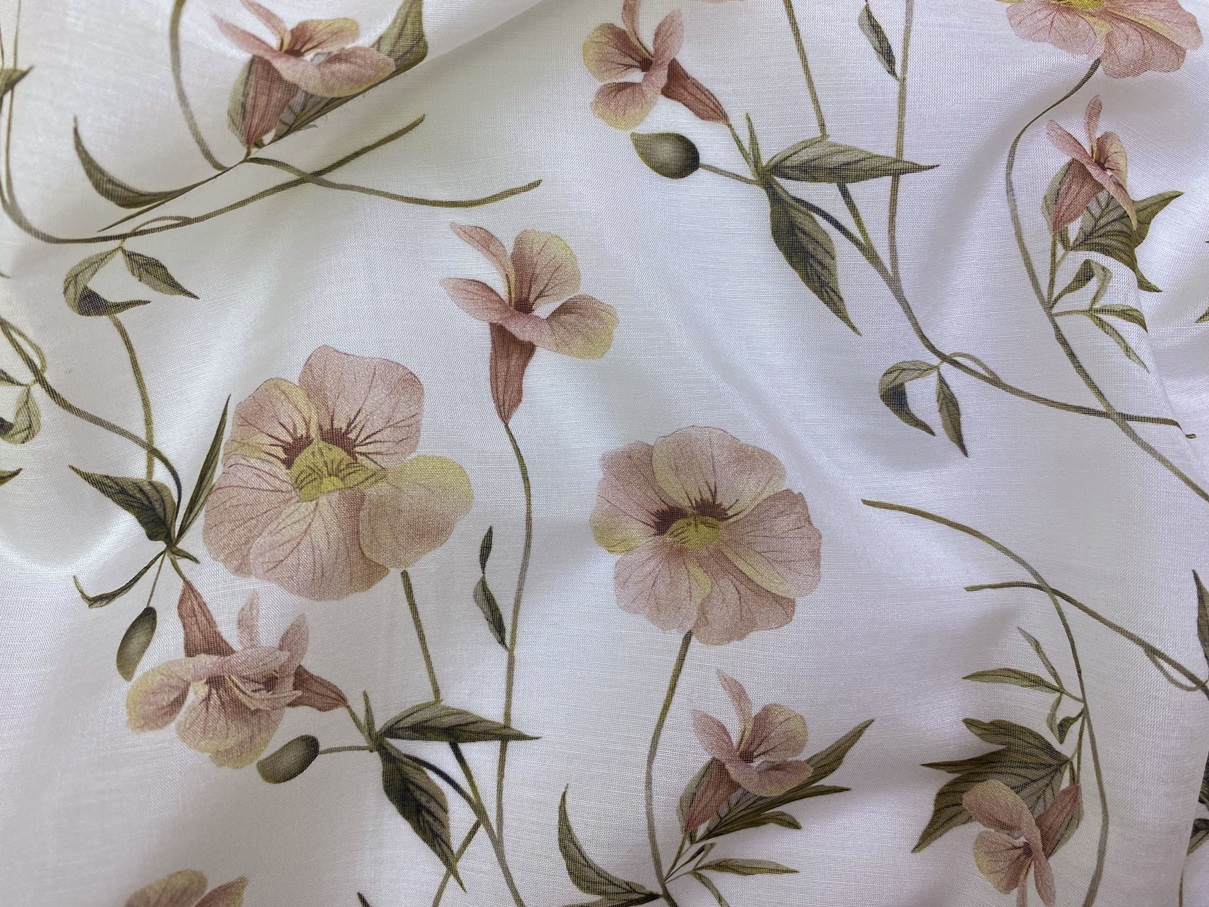 Ткань Муслин  белого цвета с принтом  пудровые цветы 16743 3